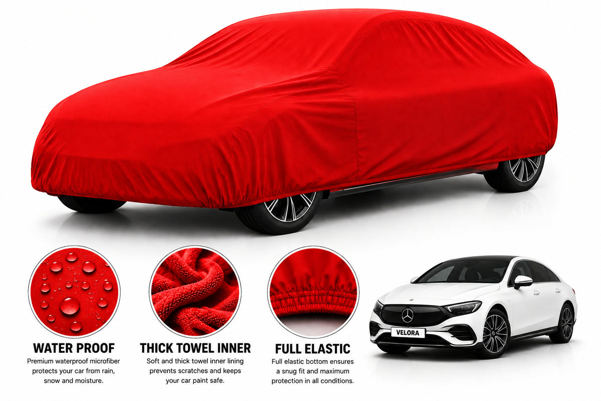 Mercedes EQE car cover in Red — Veloura waterproof microfiber