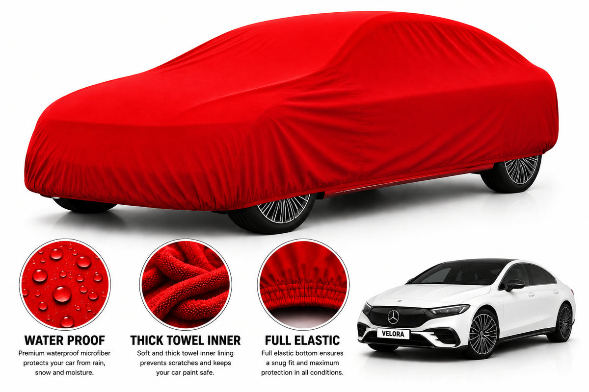 Mercedes EQS car cover in Red — Veloura waterproof microfiber