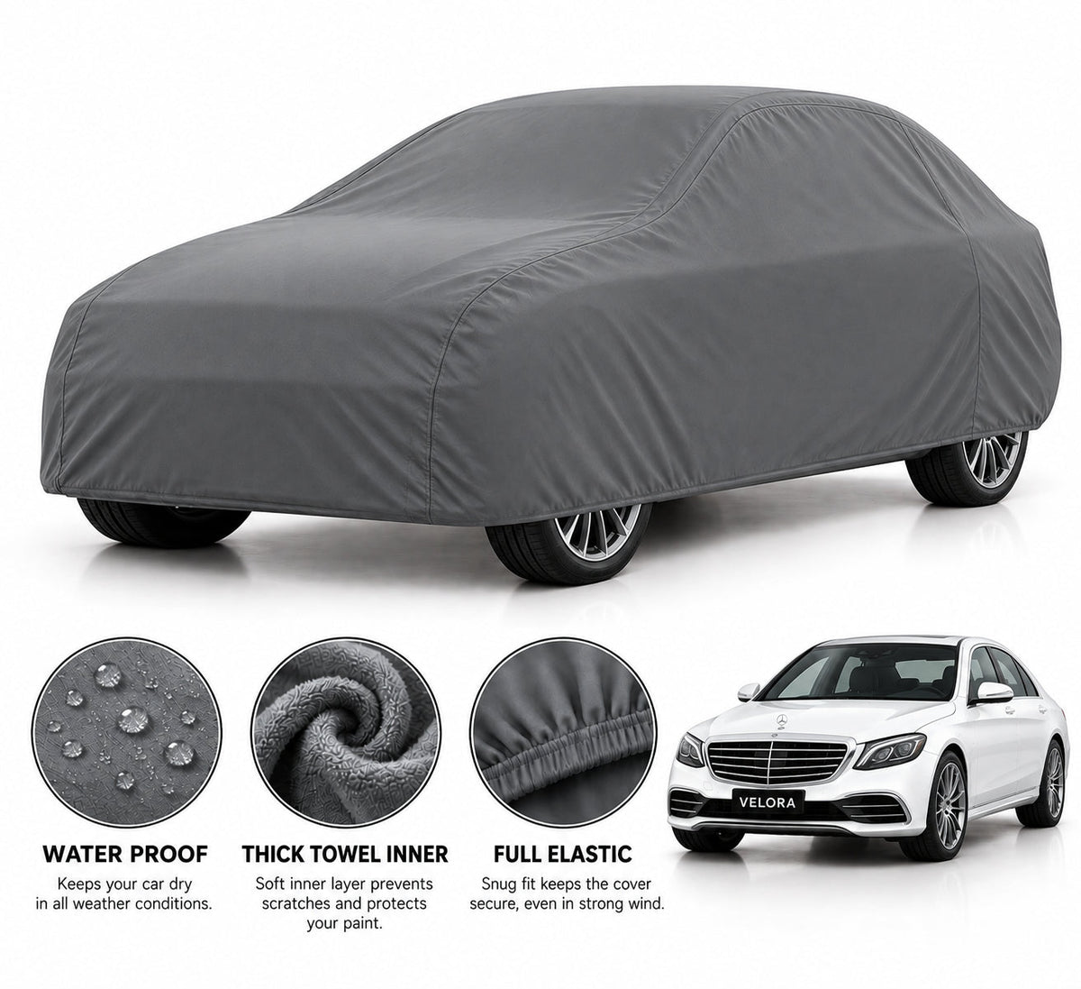 Mercedes Benz S-CLASS car cover in Grey — Veloura waterproof microfiber
