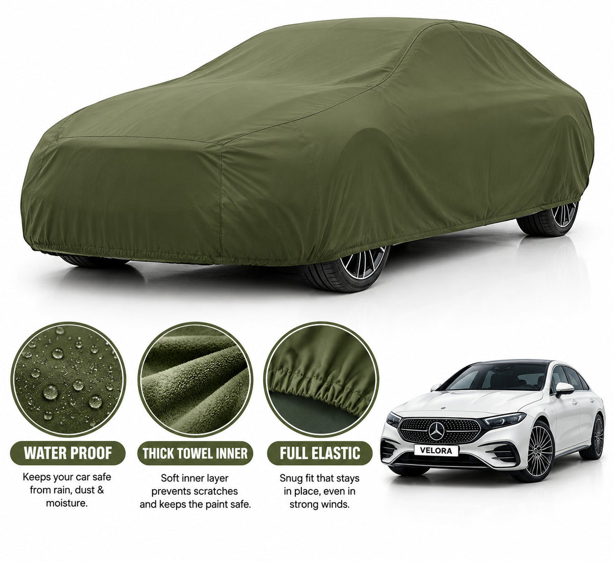 Mercedes EQS car cover in Green — Veloura waterproof microfiber