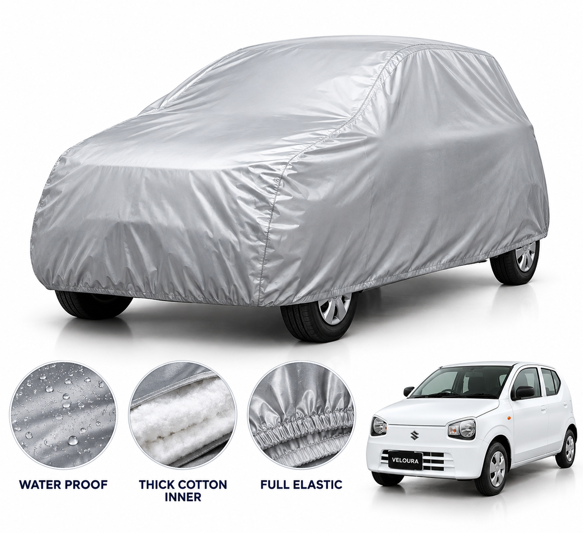 Suzuki New Alto car cover in Silver — Veloura waterproof PVC cotton