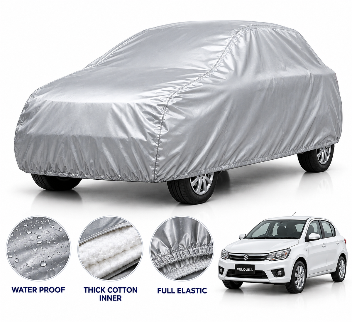 Suzuki New Cultus car cover in Silver — Veloura waterproof PVC cotton