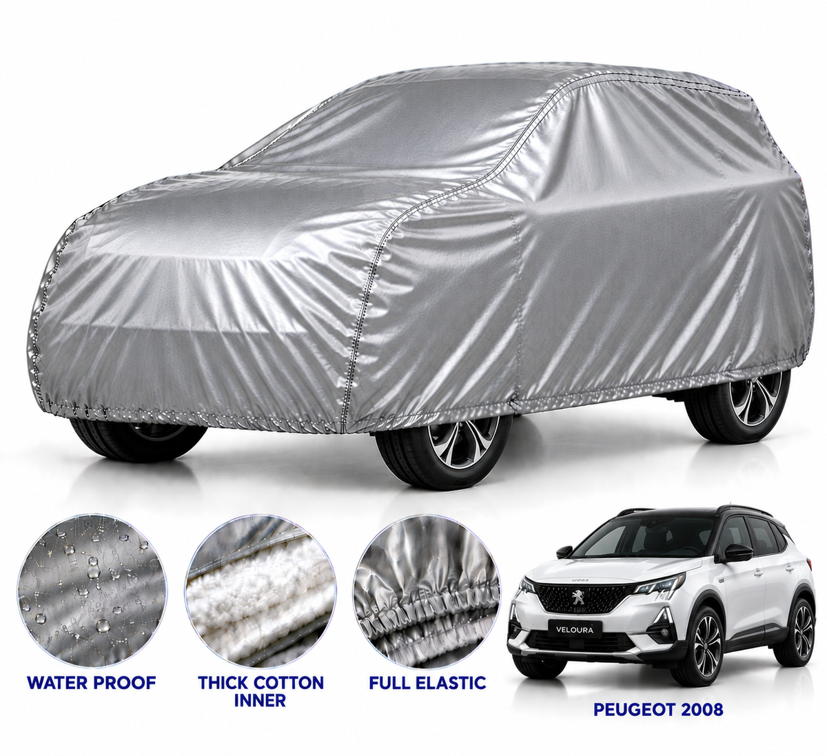 Peugeot 2008 car cover in Silver — Veloura waterproof PVC cotton