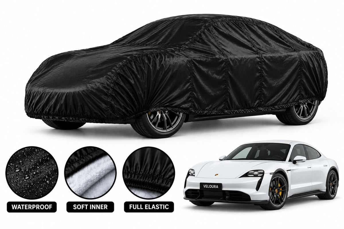 Porsche Taycan car cover in Black — Veloura waterproof parachute
