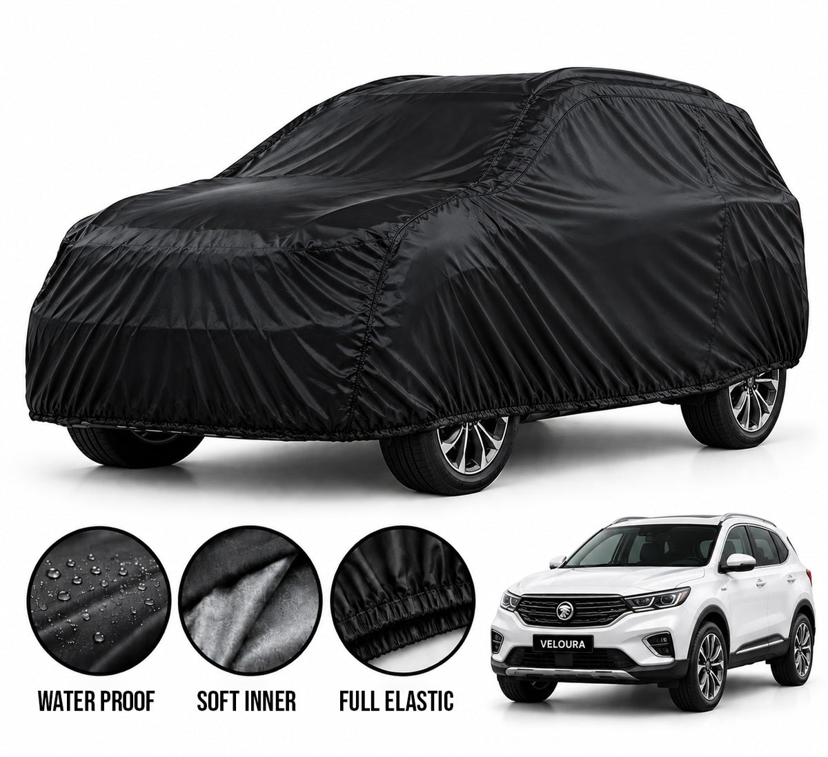 Proton X70 car cover in Black — Veloura waterproof parachute
