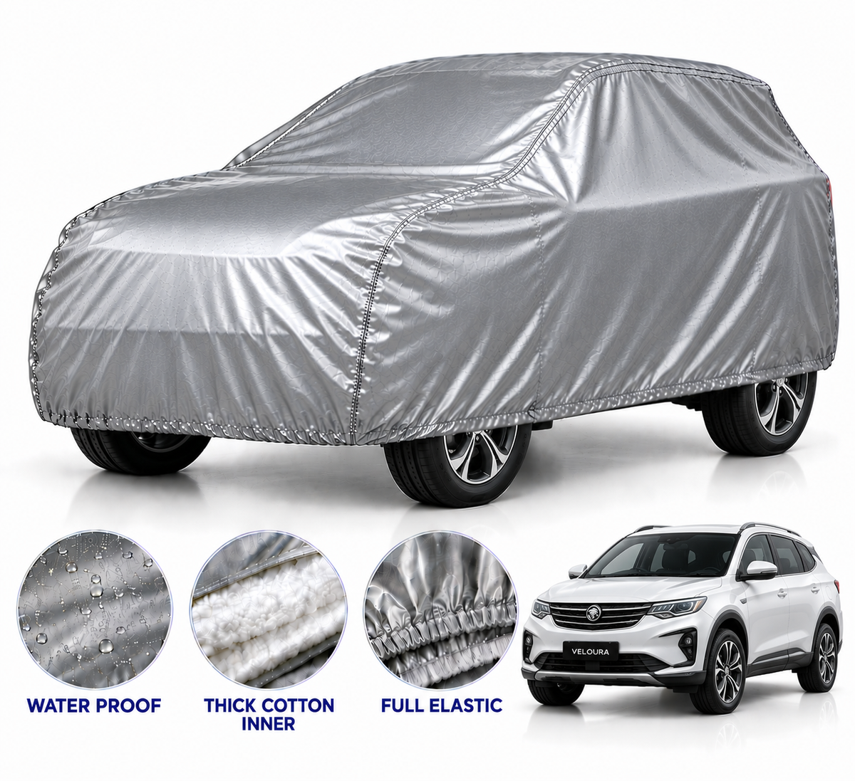 Proton X70 car cover in Silver — Veloura waterproof PVC cotton