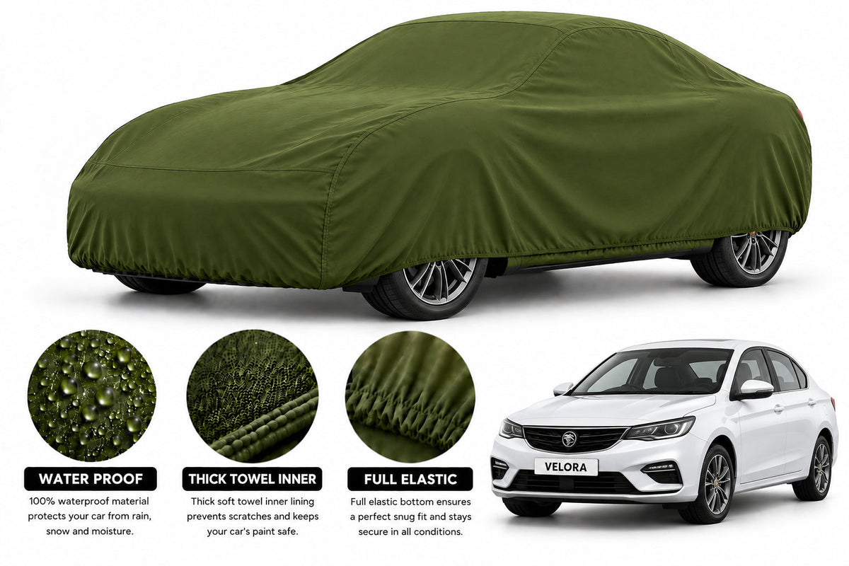 Proton Saga car cover in Green — Veloura waterproof microfiber