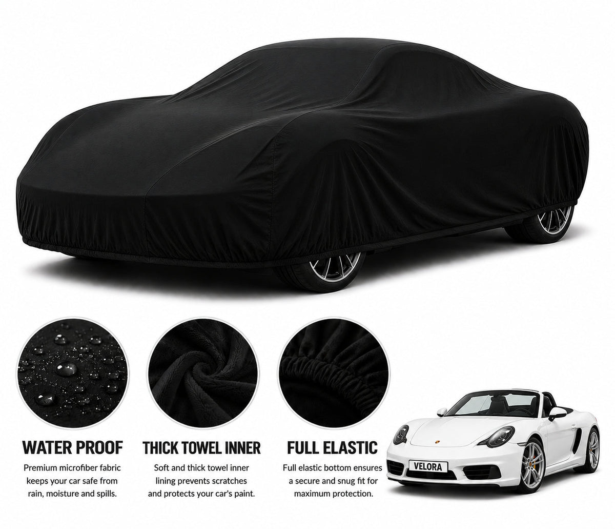 Porsche Boxster car cover in Black — Veloura waterproof microfiber