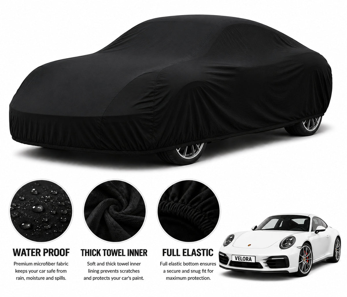 Porsche 911 car cover in Black — Veloura waterproof microfiber