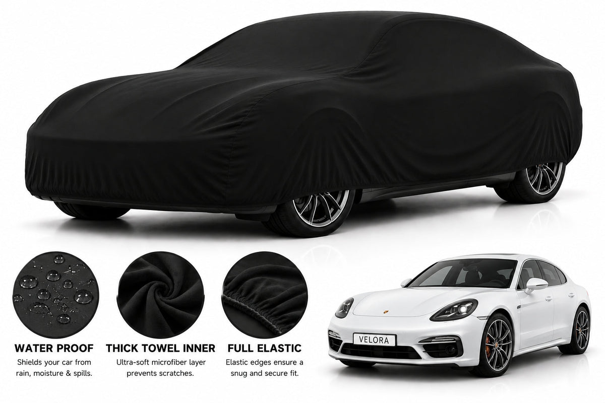 Porsche Panamera car cover in Black — Veloura waterproof microfiber