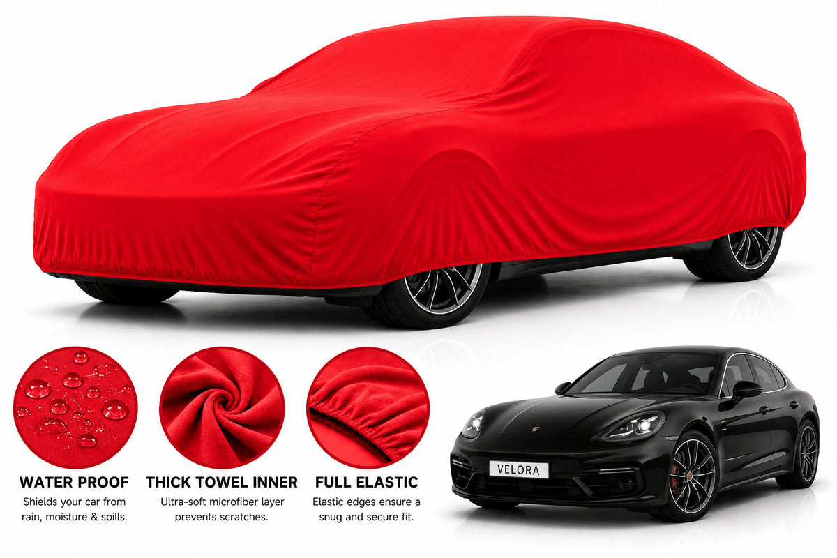 Porsche Panamera car cover in Red — Veloura waterproof microfiber