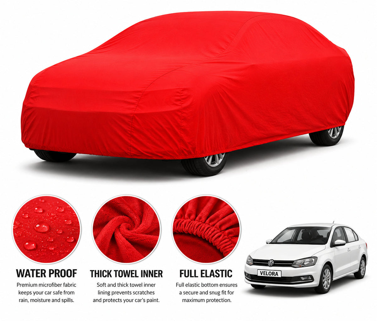 Proton Saga car cover in Red — Veloura waterproof microfiber