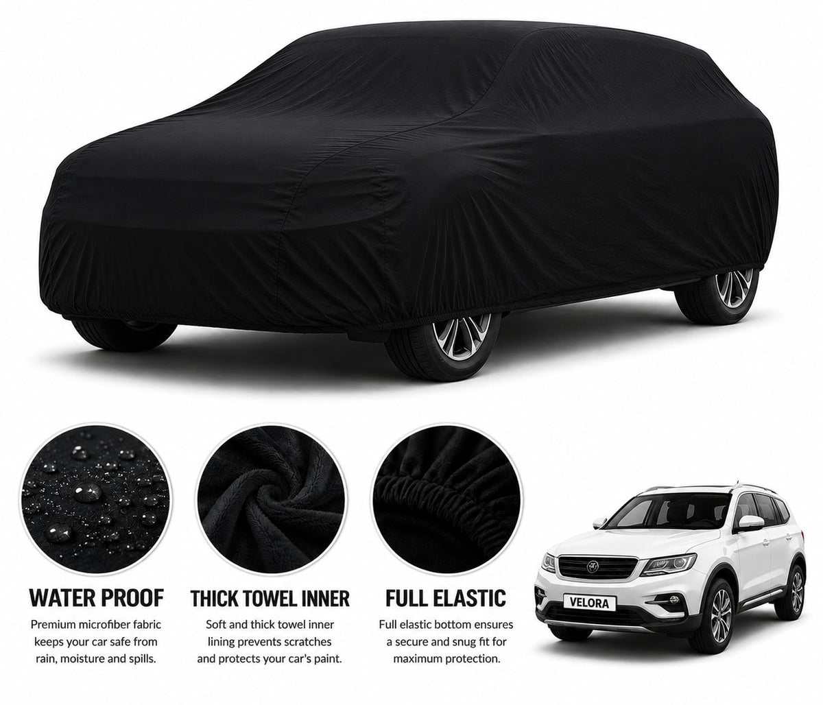 Proton X70 car cover in Black — Veloura waterproof microfiber