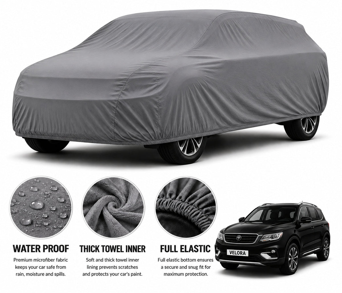 Proton X70 car cover in Grey — Veloura waterproof microfiber