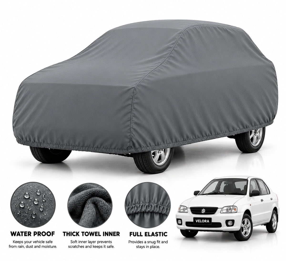 Suzuki Baleno car cover in Grey — Veloura waterproof microfiber