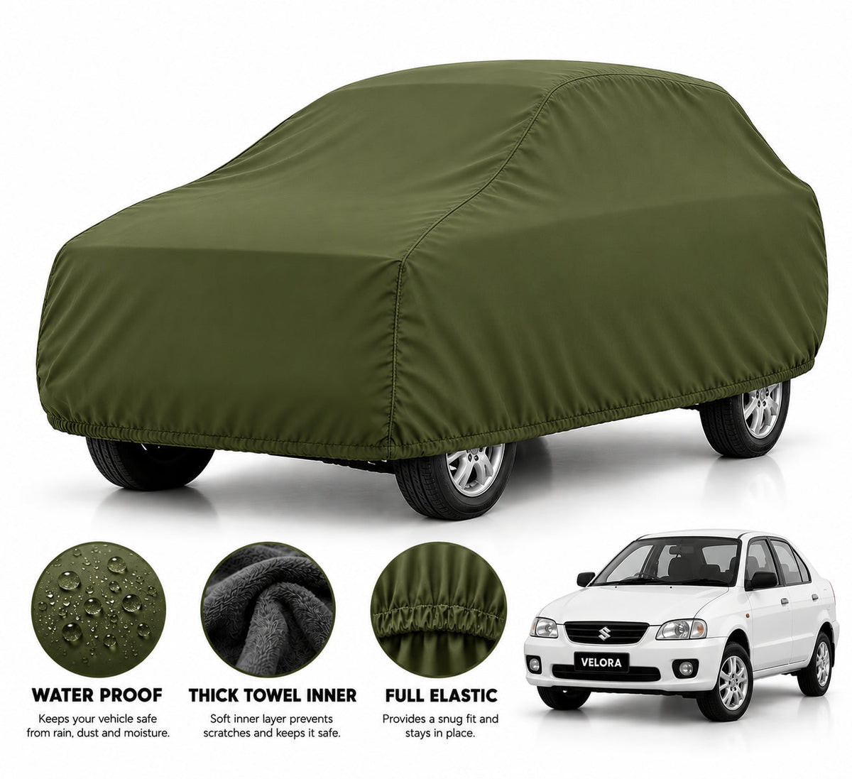 Suzuki Baleno car cover in Green — Veloura waterproof microfiber