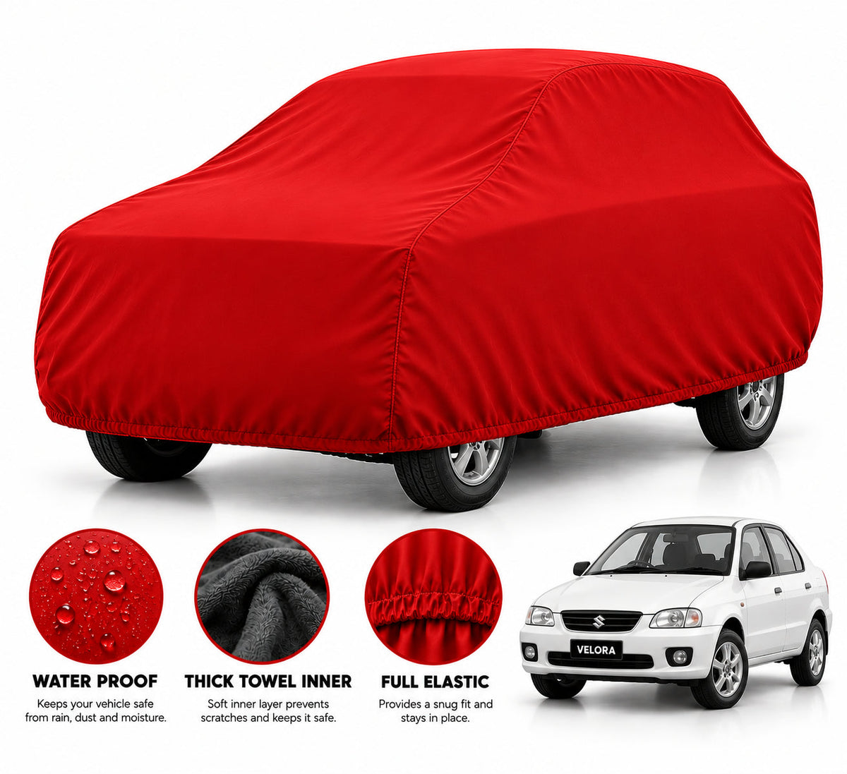 Suzuki Baleno car cover in Red — Veloura waterproof microfiber