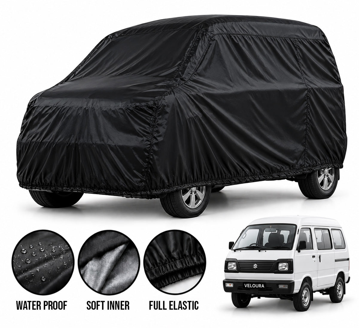 Suzuki Bolan car cover in Black — Veloura waterproof parachute