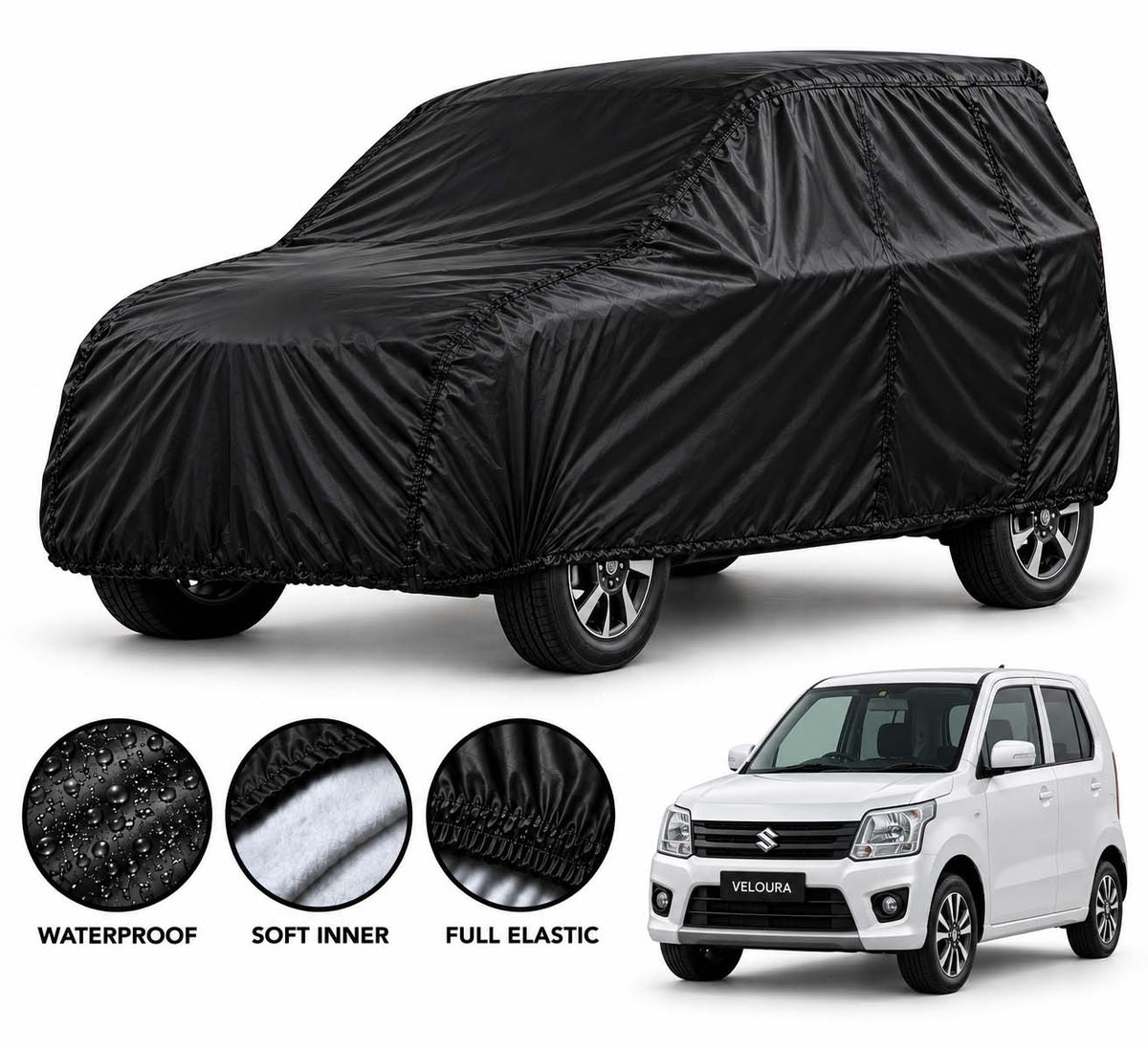 Suzuki Japanese WagonR car cover in Black — Veloura waterproof parachute