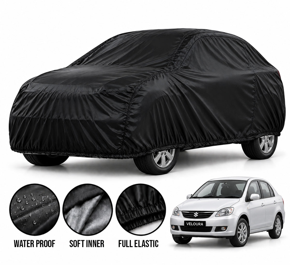 Suzuki Liana car cover in Black — Veloura waterproof parachute