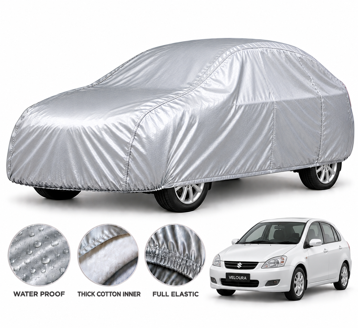 Suzuki Liana car cover in Silver — Veloura waterproof PVC cotton