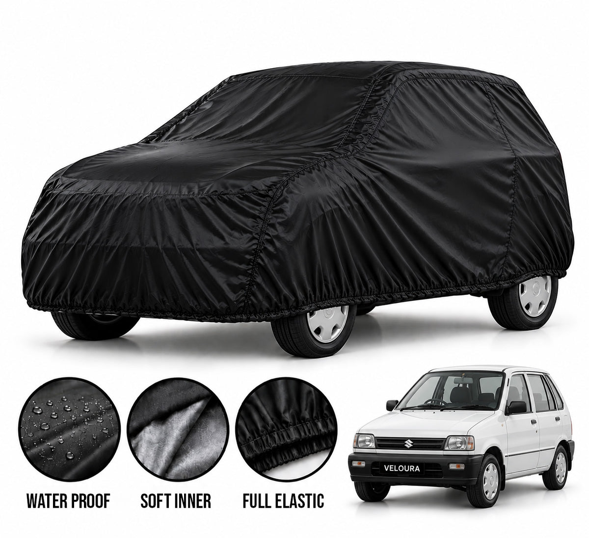 Suzuki Mehran car cover in Black — Veloura waterproof parachute