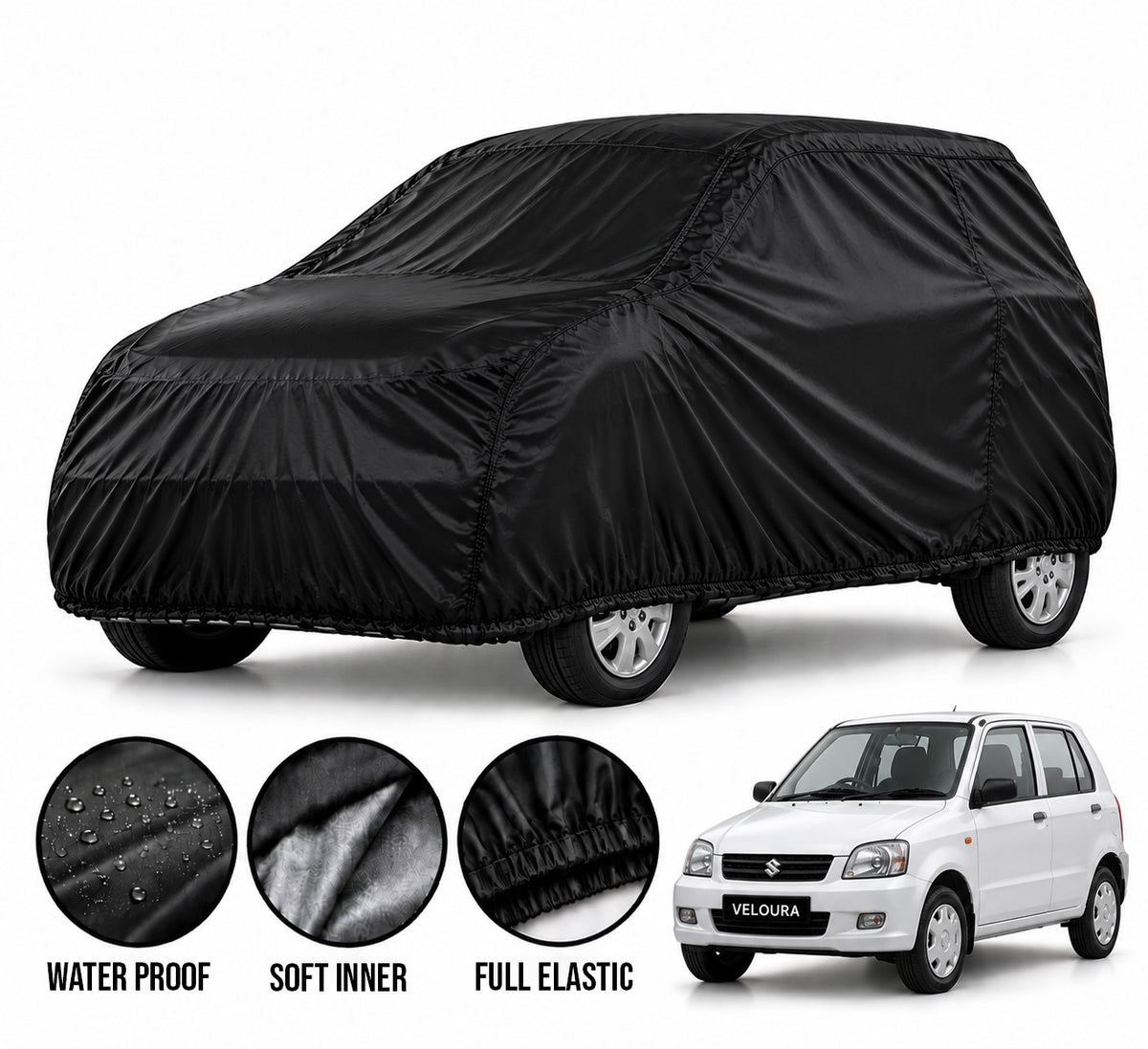 Suzuki New Cultus car cover in Black — Veloura waterproof parachute