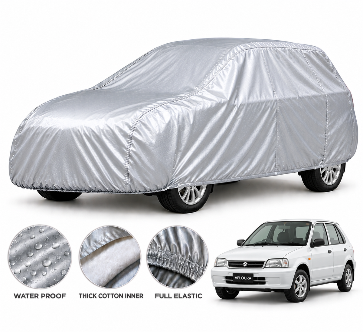 Suzuki Old Cultus car cover in Silver — Veloura waterproof PVC cotton