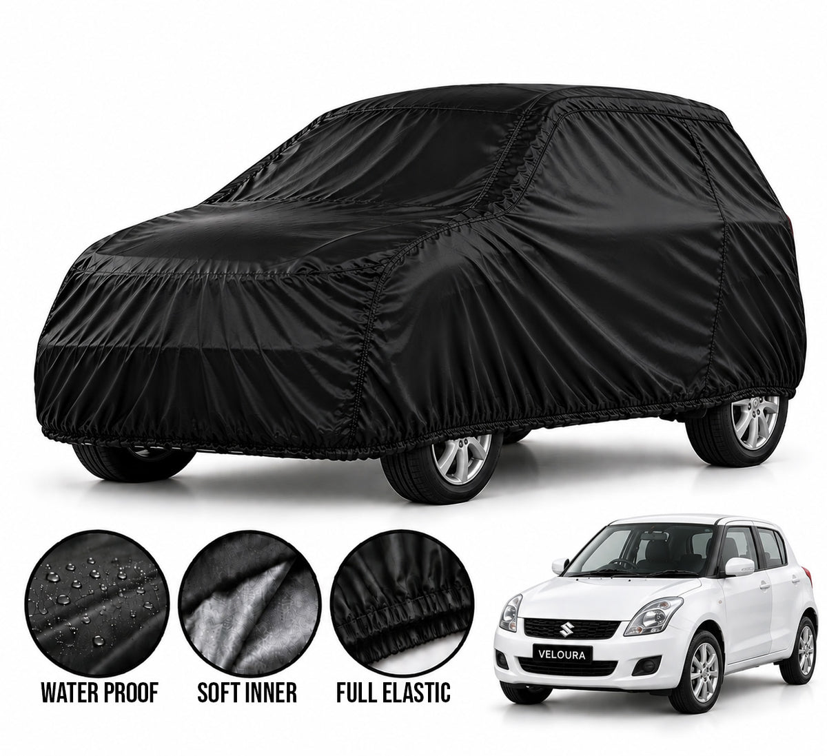 Suzuki Old Swift car cover in Black — Veloura waterproof parachute
