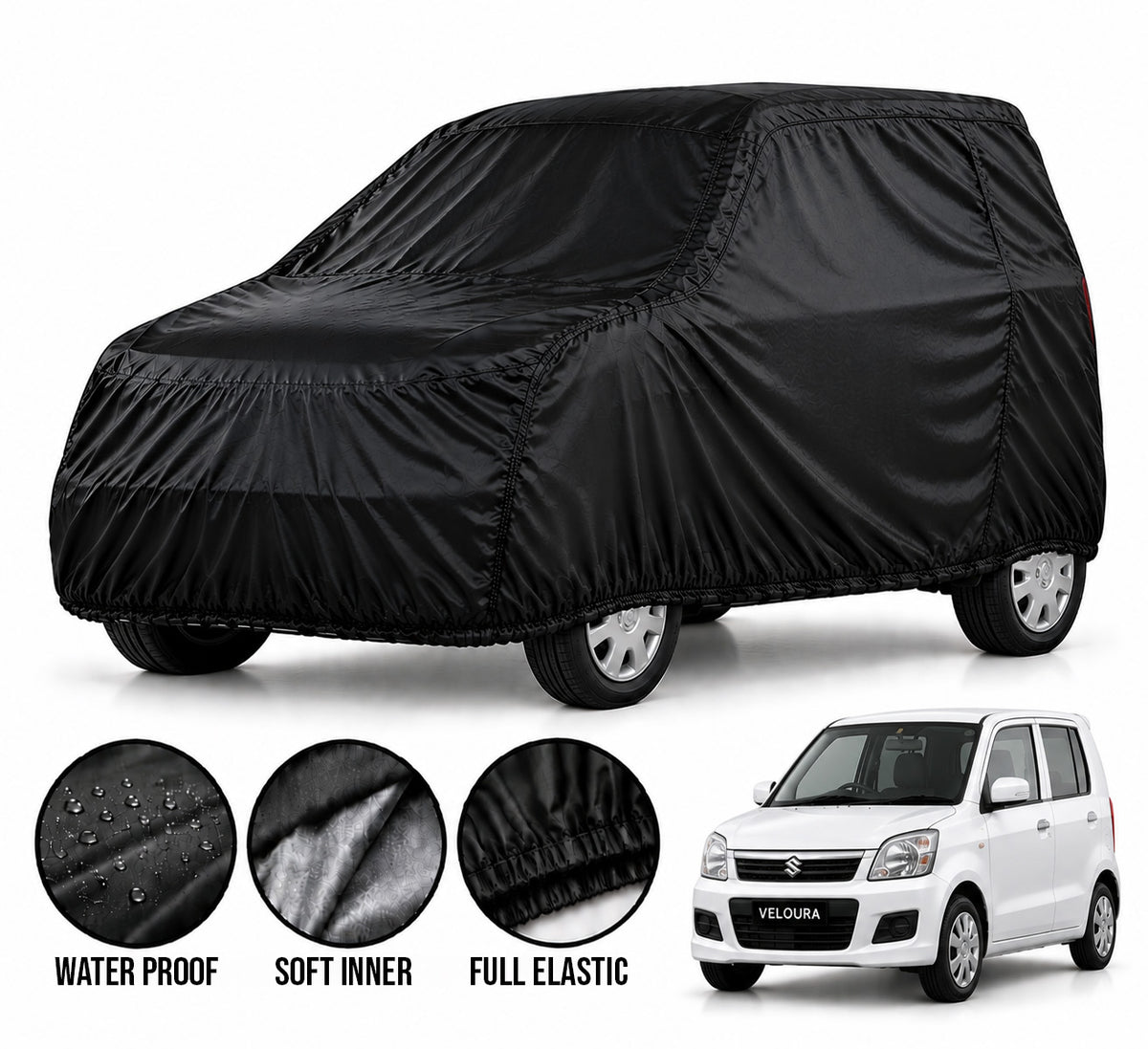 Suzuki Wagon R car cover in Black — Veloura waterproof parachute