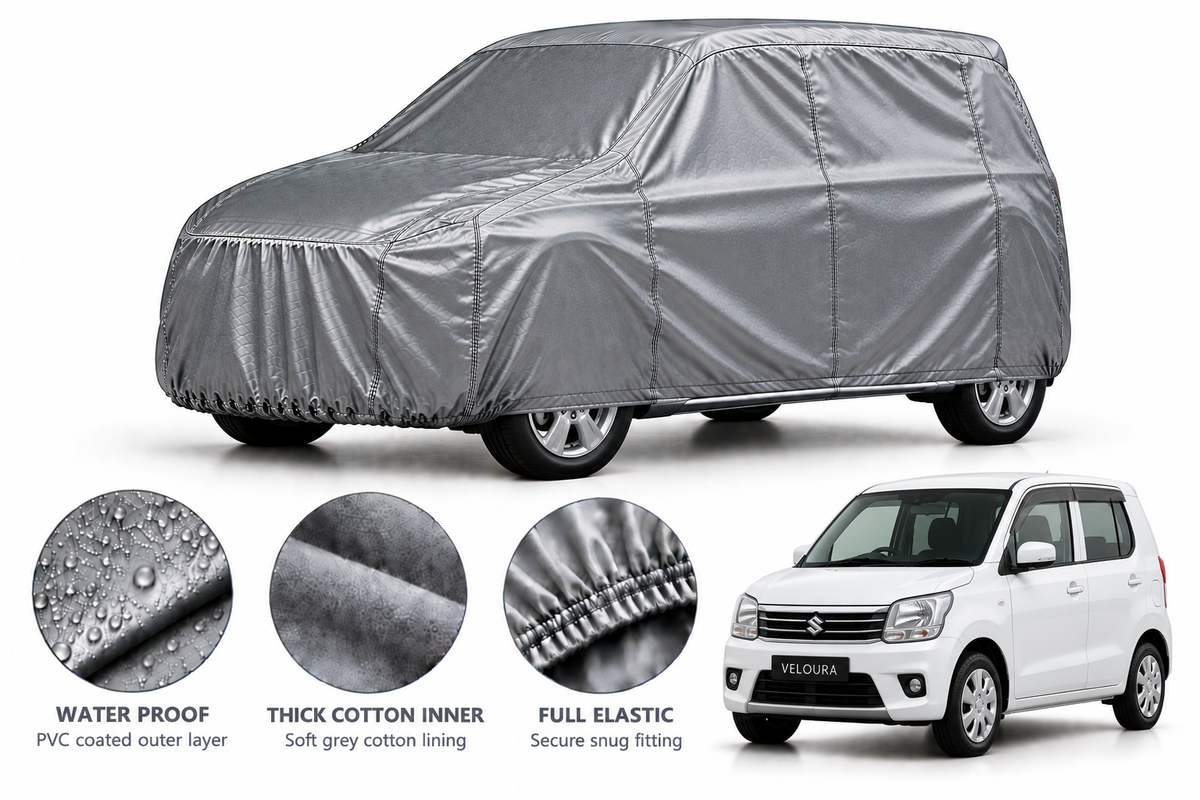 Suzuki Wagon R car cover in Silver — Veloura waterproof PVC cotton