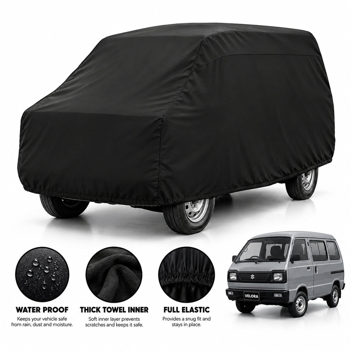 Suzuki Bolan car cover in Black — Veloura waterproof microfiber