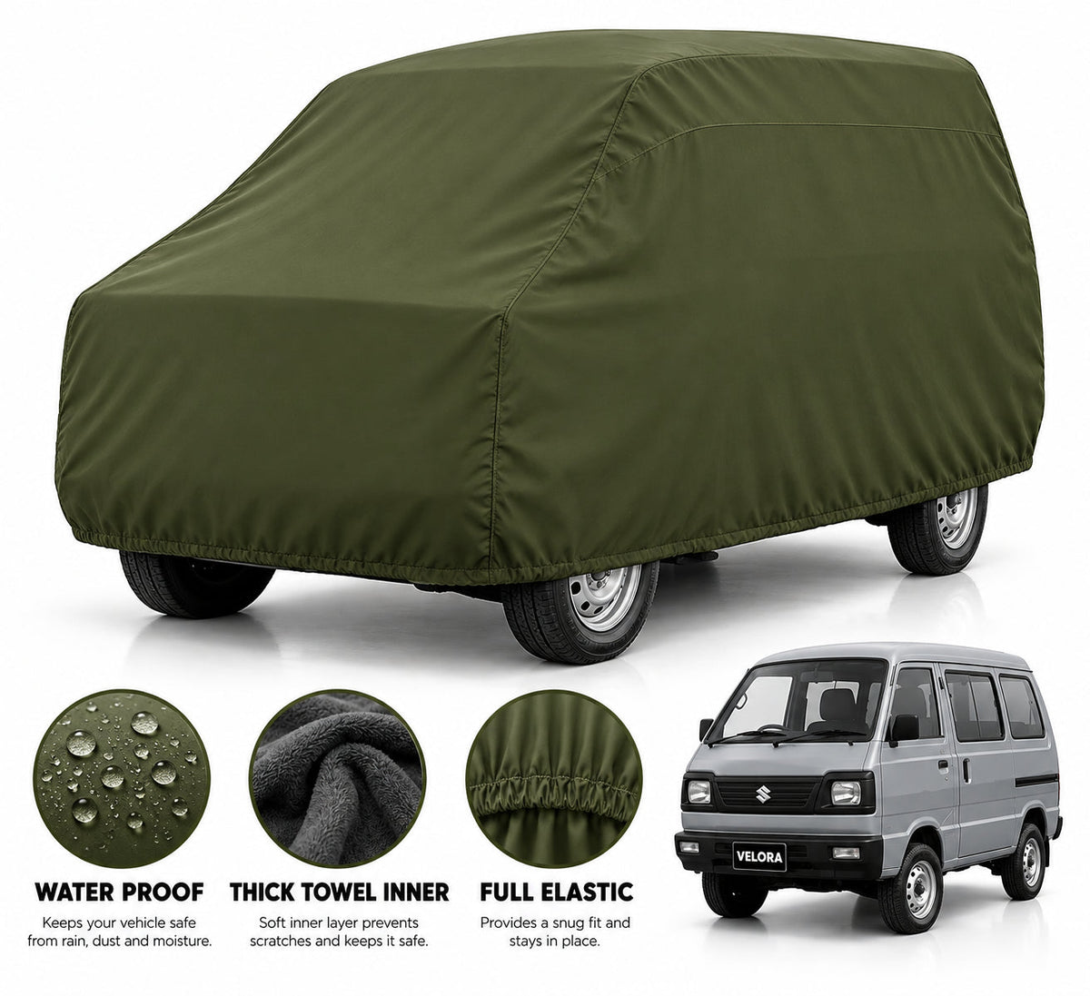 Suzuki Bolan car cover in Green — Veloura waterproof microfiber