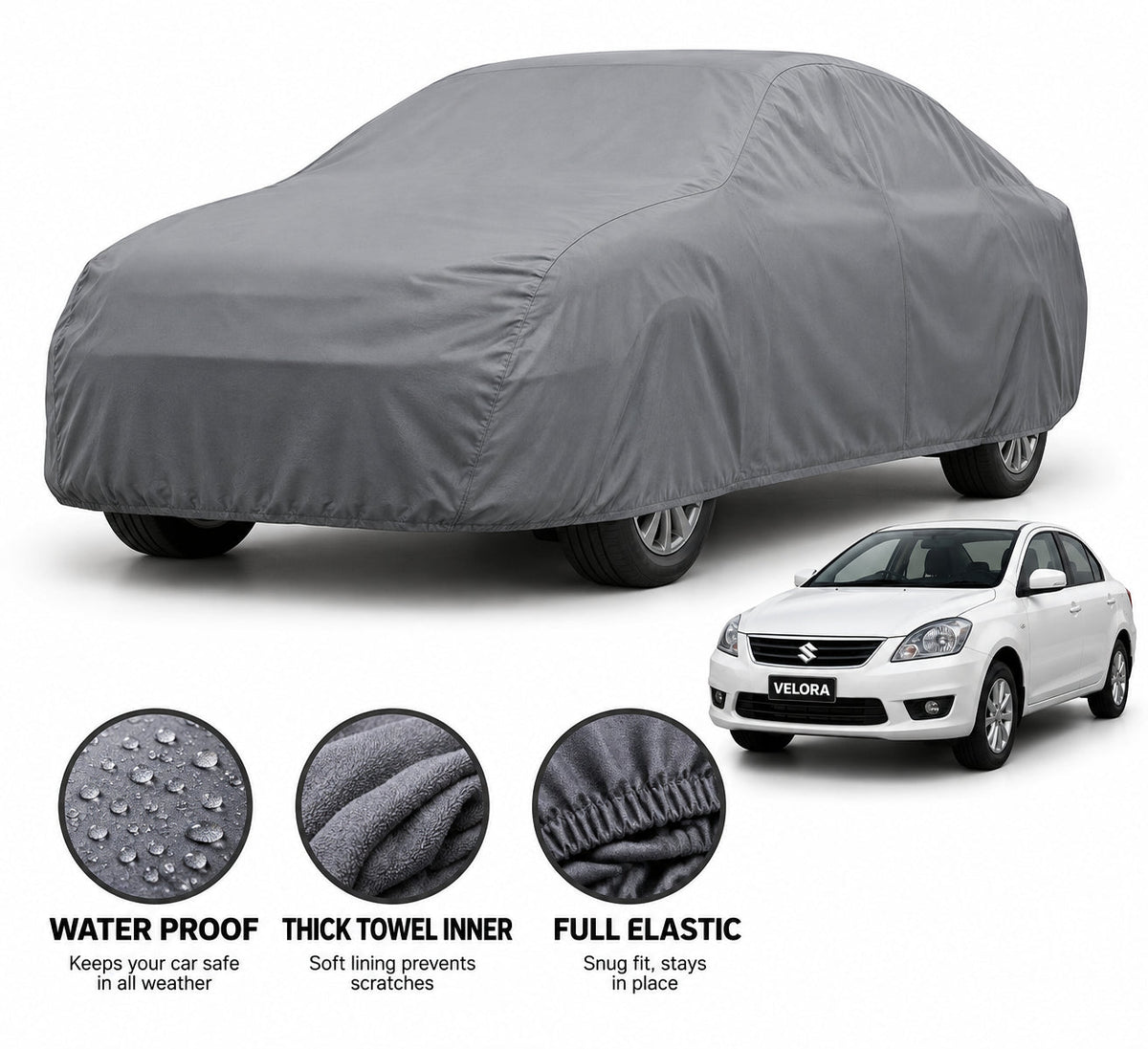 Suzuki Liana car cover in Grey — Veloura waterproof microfiber
