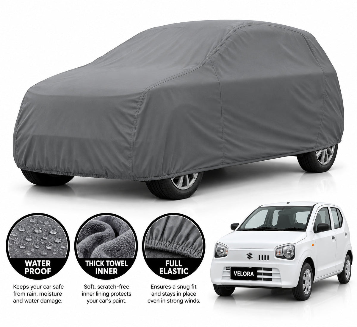 Suzuki New Alto car cover in Grey — Veloura waterproof microfiber