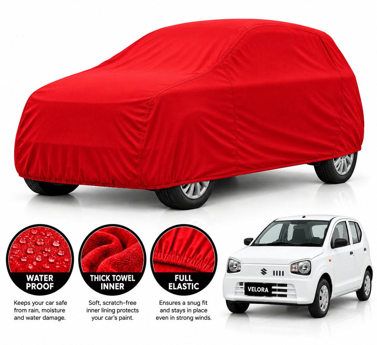 Suzuki New Alto car cover in Red — Veloura waterproof microfiber