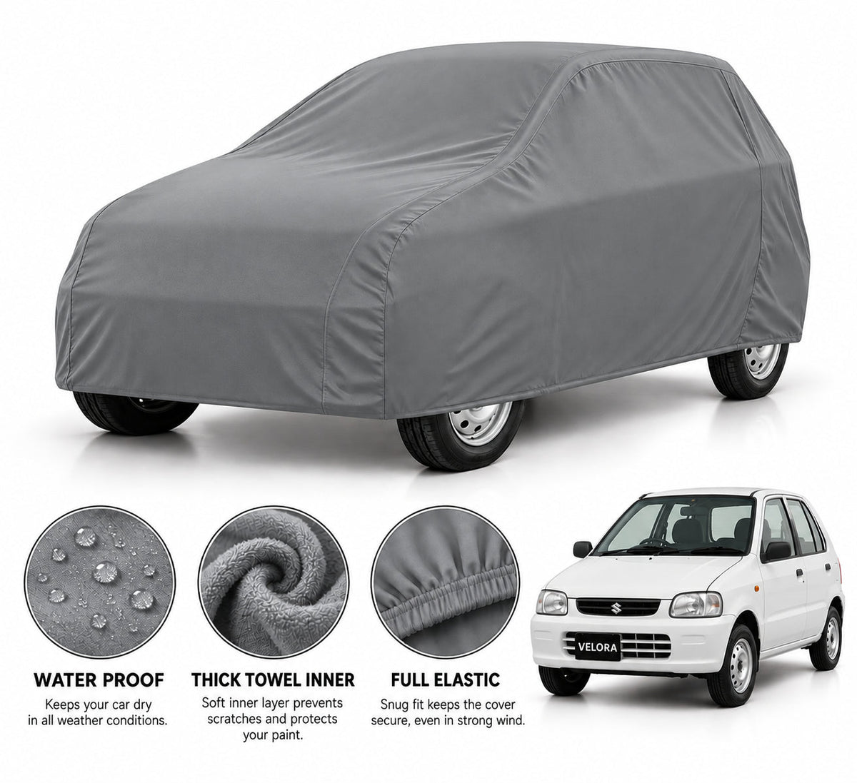 Suzuki Old Alto car cover in Grey — Veloura waterproof microfiber