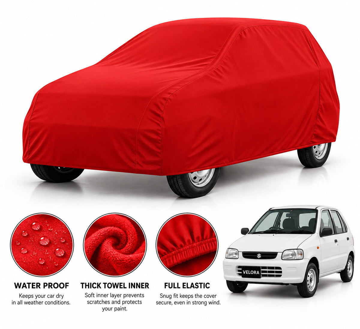 Suzuki Old Alto car cover in Red — Veloura waterproof microfiber