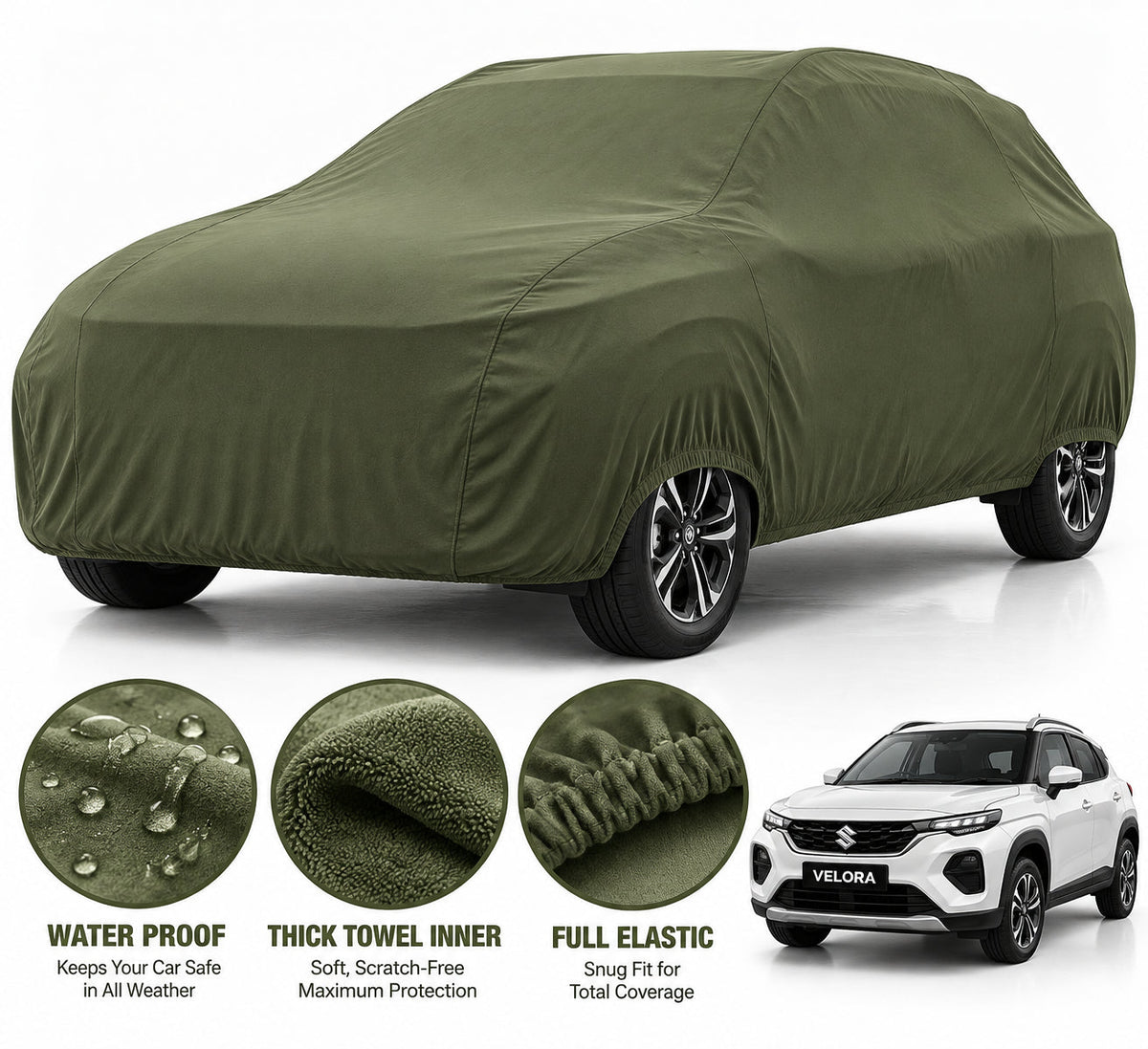 Suzuki Fronx car cover in Green — Veloura waterproof microfiber