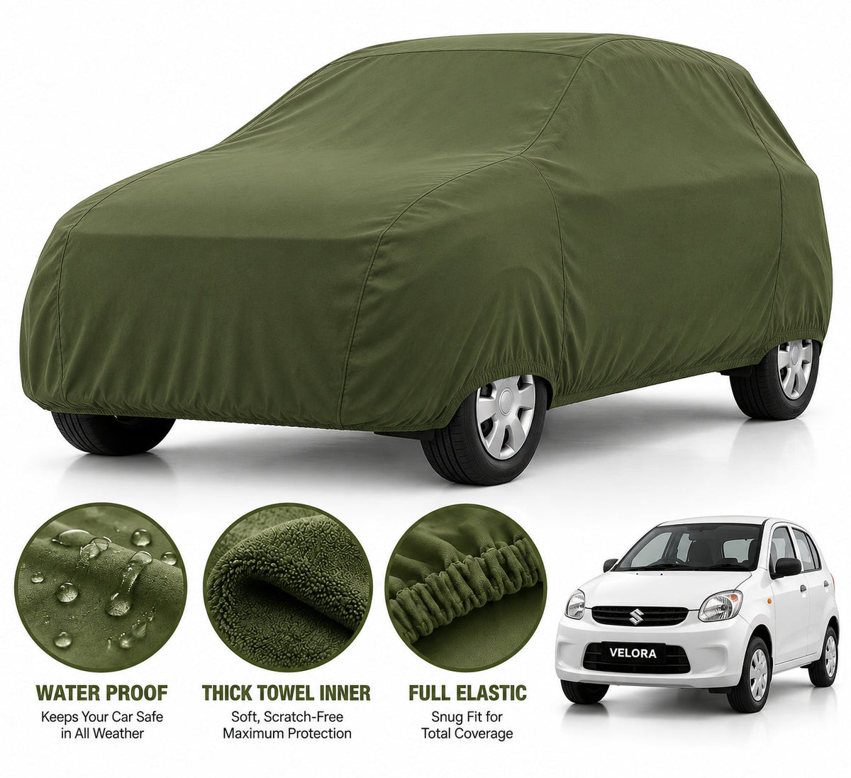 Suzuki Old Alto car cover in Green — Veloura waterproof microfiber