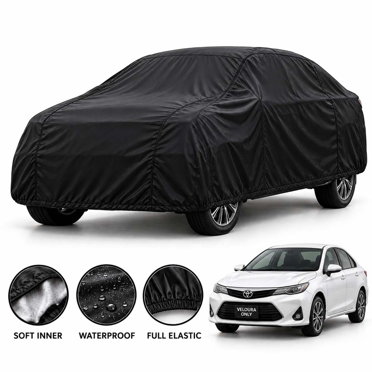 Toyota Axio car cover in Black — Veloura waterproof parachute