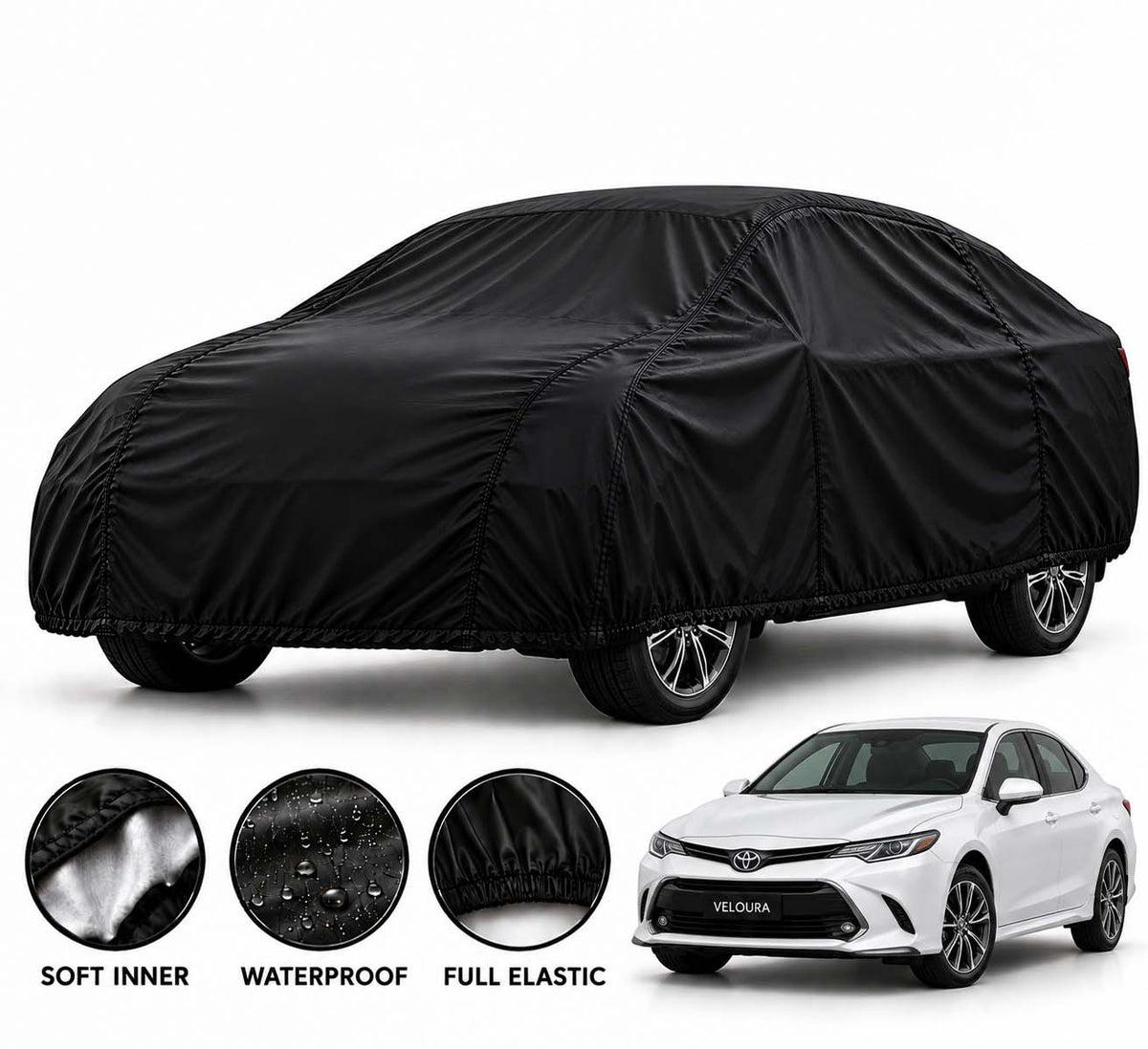 Toyota Camry car cover in Black — Veloura waterproof parachute
