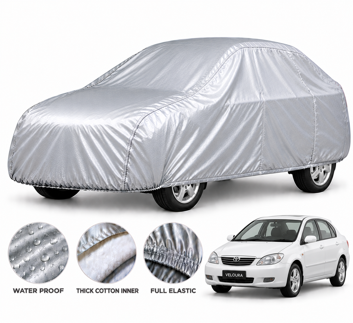 Toyota Corolla 2003-2008 car cover in Silver — Veloura waterproof PVC cotton