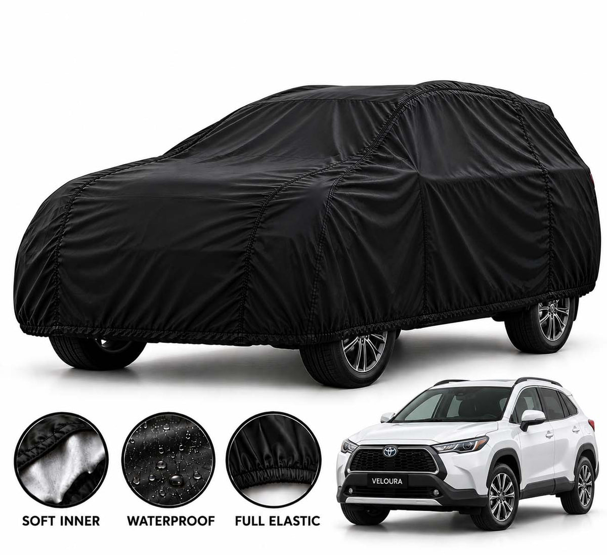 Toyota Corolla Cross car cover in Black — Veloura waterproof parachute