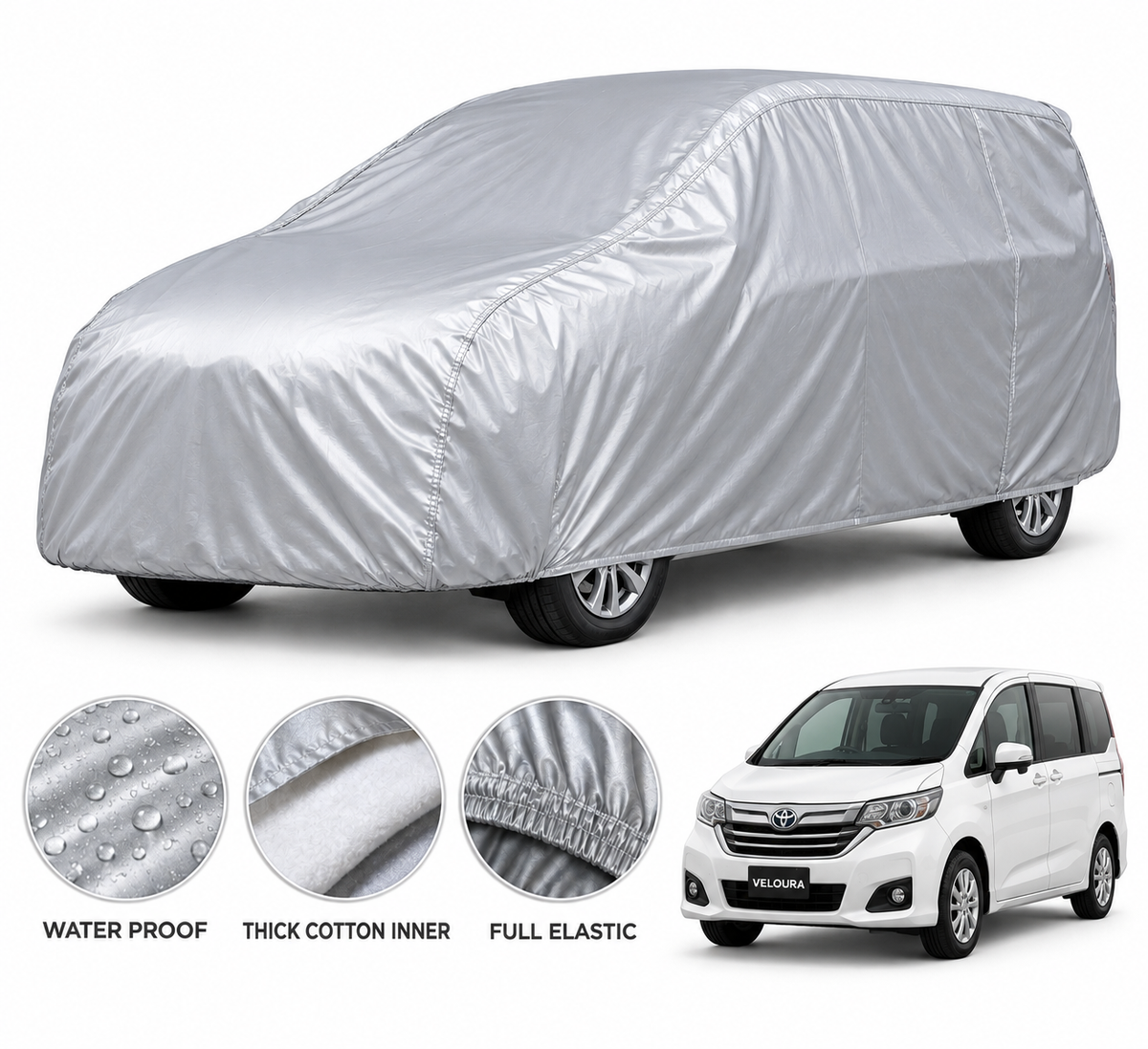 Toyota Fareed car cover in Silver — Veloura waterproof PVC cotton