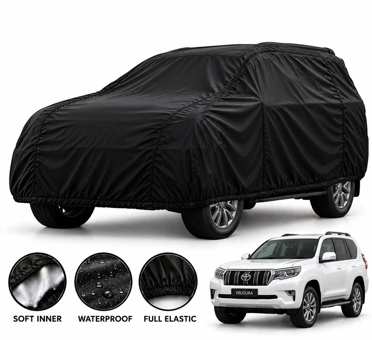 Toyota Prado car cover in Black — Veloura waterproof parachute