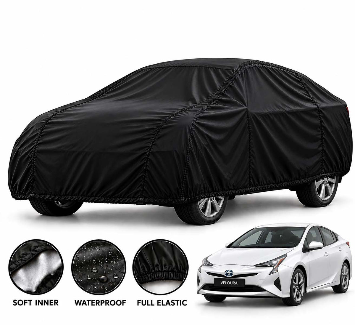 Toyota Prius car cover in Black — Veloura waterproof parachute