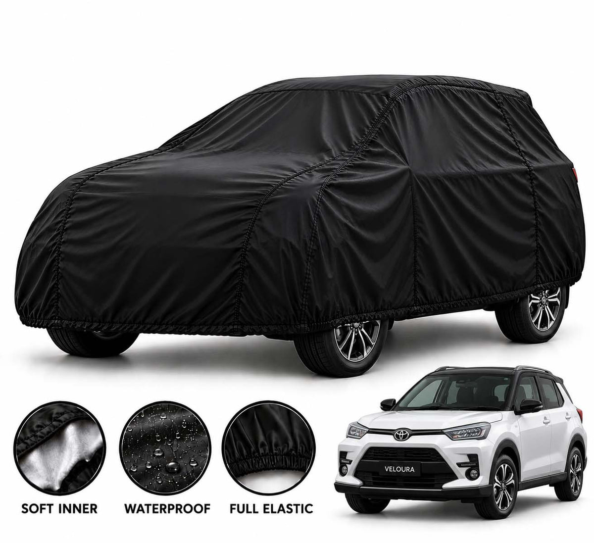 Toyota Raize car cover in Black — Veloura waterproof parachute