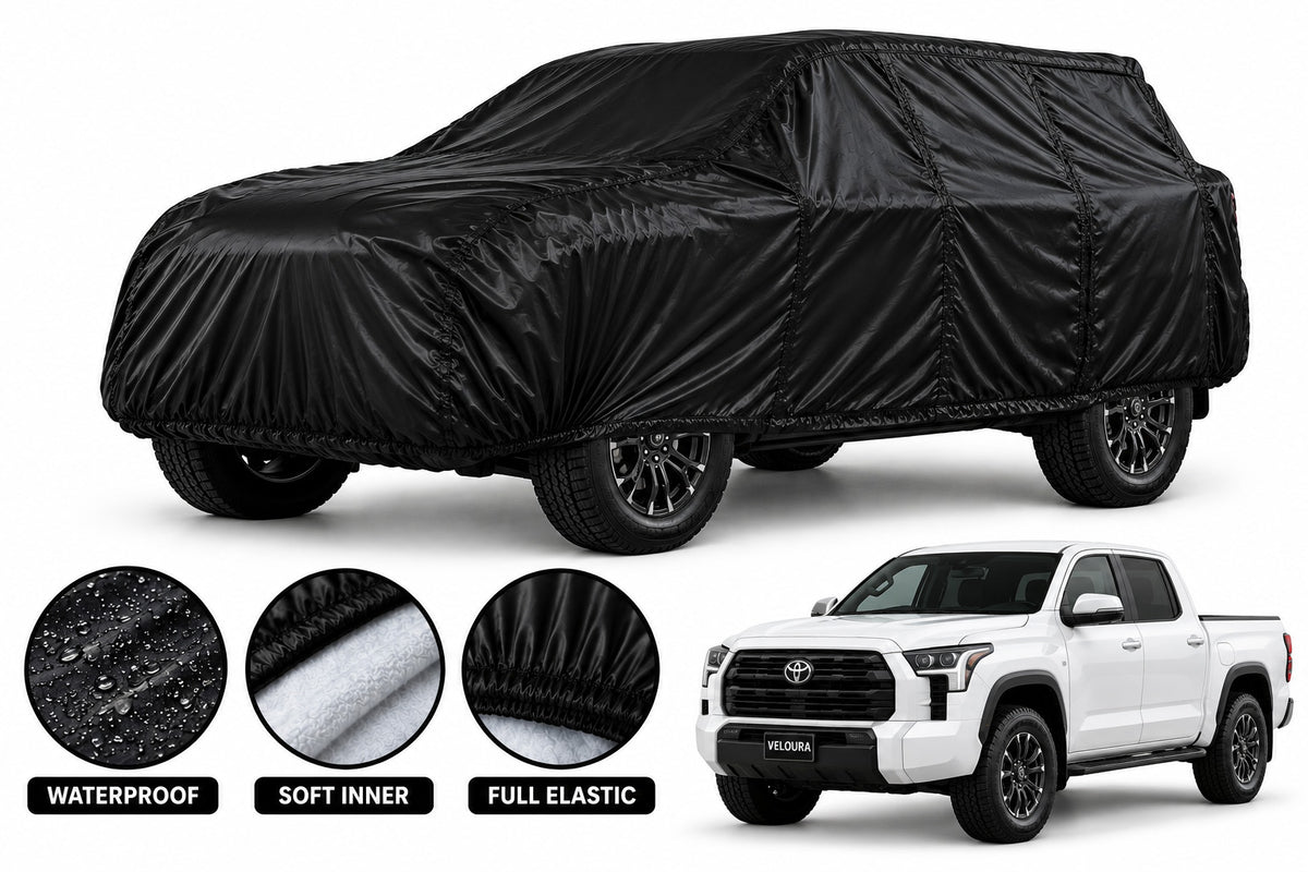 Toyota Tundra car cover in Black — Veloura waterproof parachute