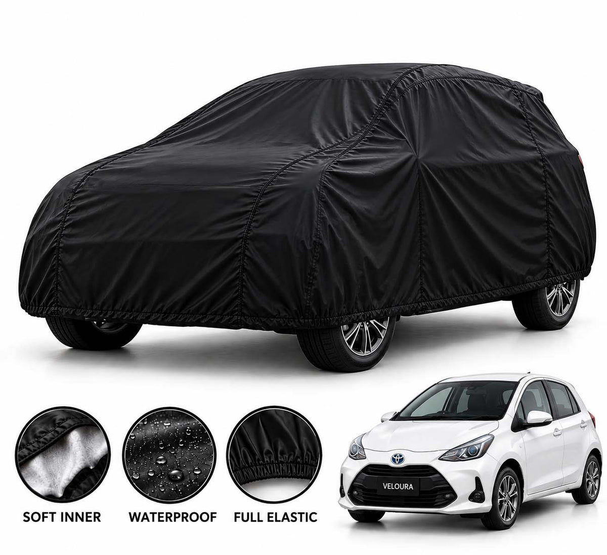 Toyota Vitz car cover in Black — Veloura waterproof parachute
